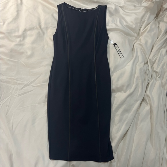 NWT alice & olivia Constance navy Leather Piping Knit  Dress - Picture 4 of 10